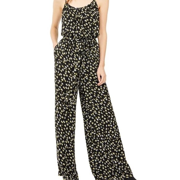 A172 Michael Kors Floral-Print Tie-Waist Jumpsuit - Picture 1 of 4